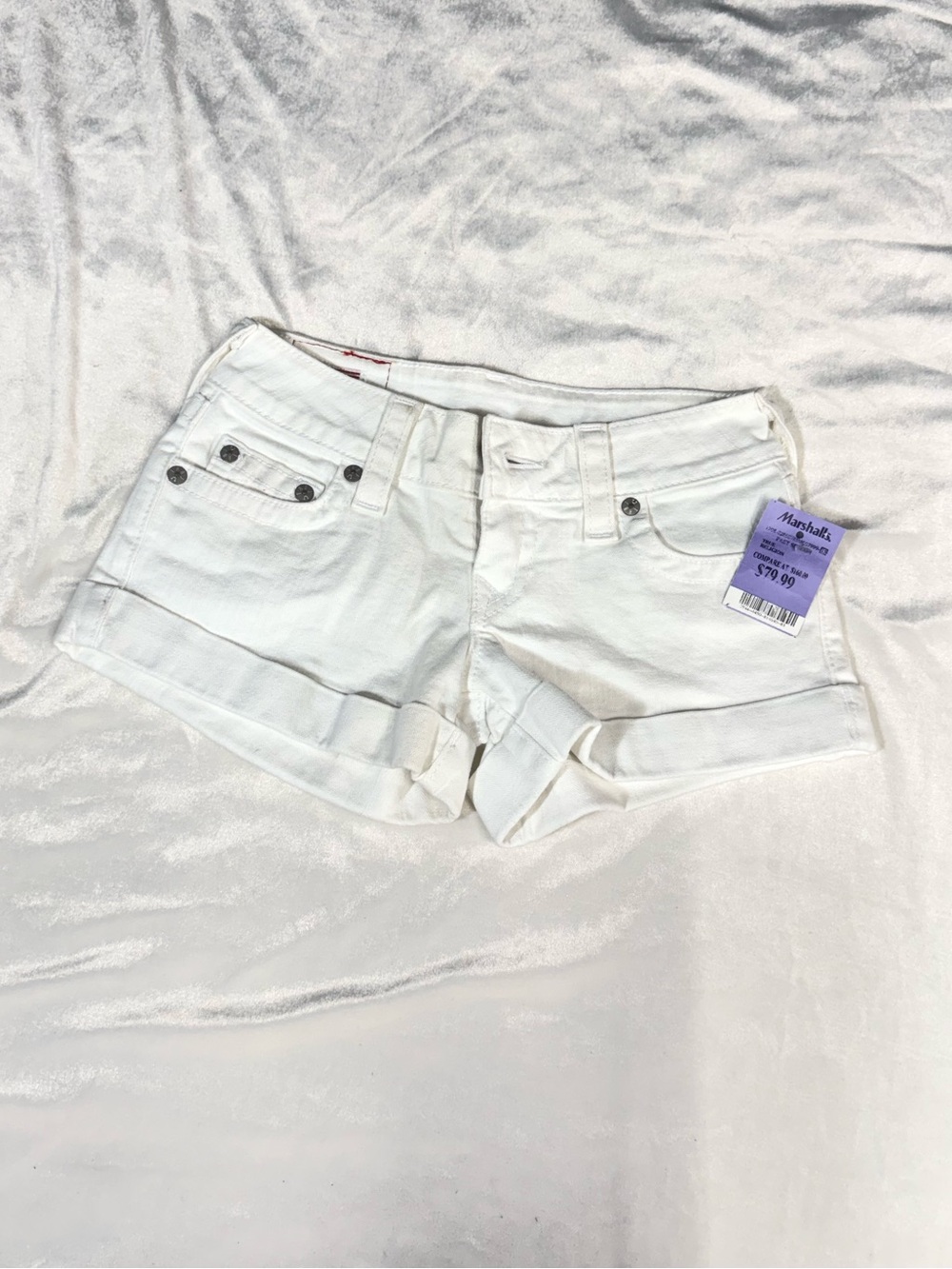 True Religion Women's White Cuffed Denim Shorts size 25